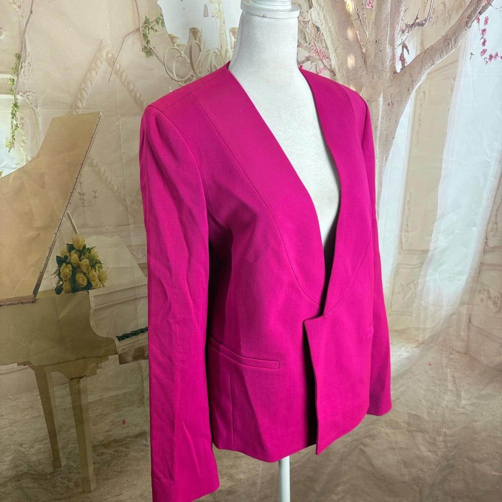 NEW St. John Fuchsia Wool Tailored Open Blazer - Picture 3 of 15